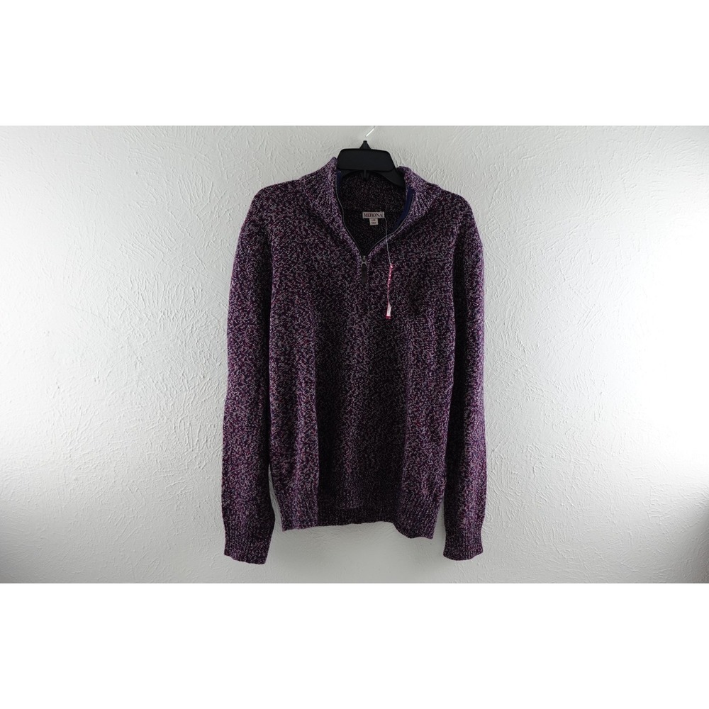 Merona Mock Neck Sweater 1/4 Zip Marled Knit Multicolor‎ Red & Blue Men's Size L